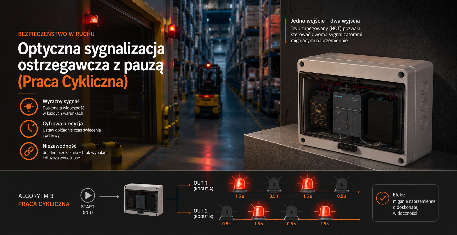 Optyczna sygnalizacja ostrzegawcza z pauzą (Praca Cykliczna)