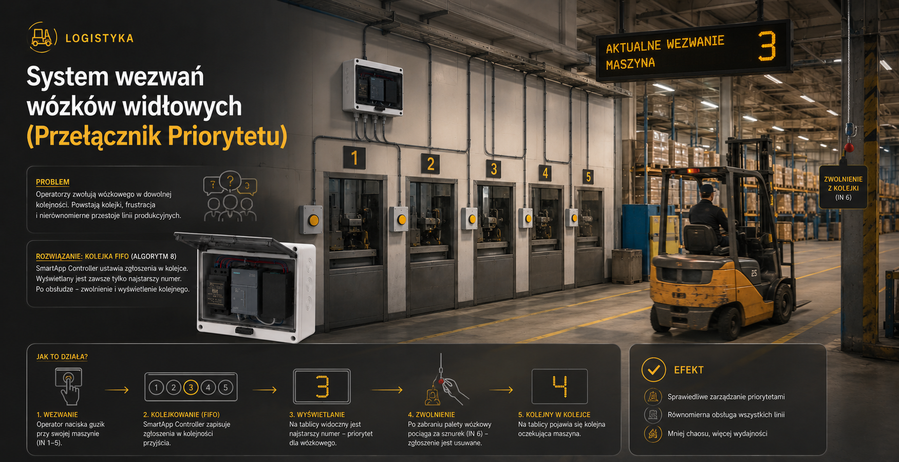 System wezwań wózków widłowych (Przełącznik Priorytetu)