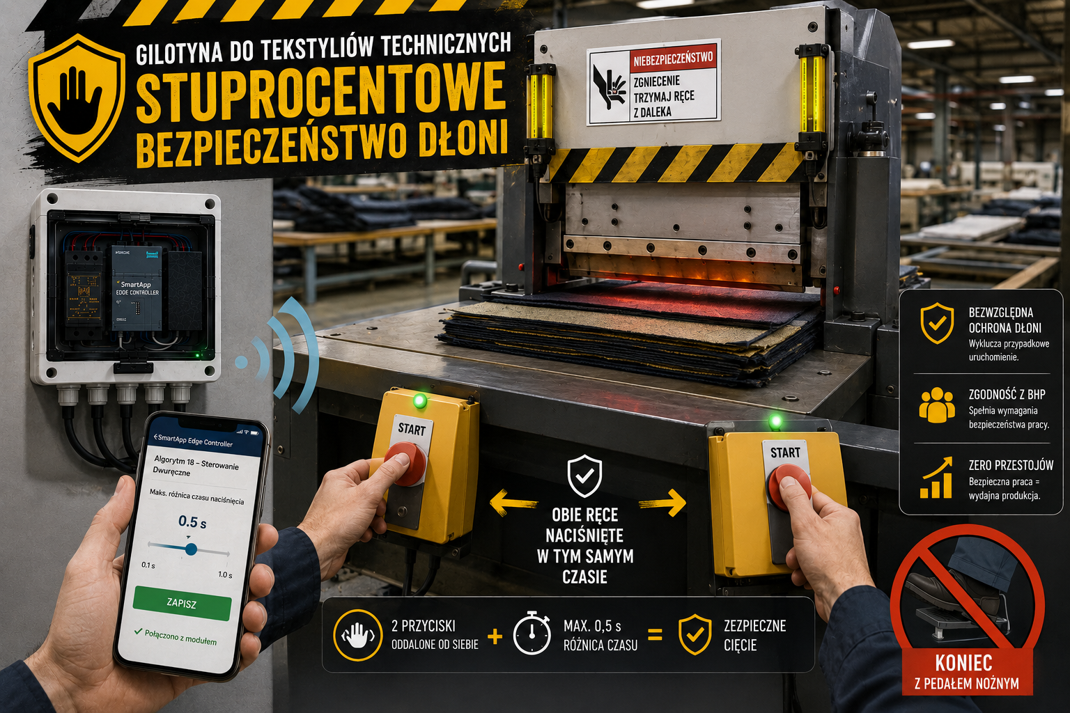 Gilotyna do tekstyliów technicznych. Stuprocentowe bezpieczeństwo dłoni (BHP)