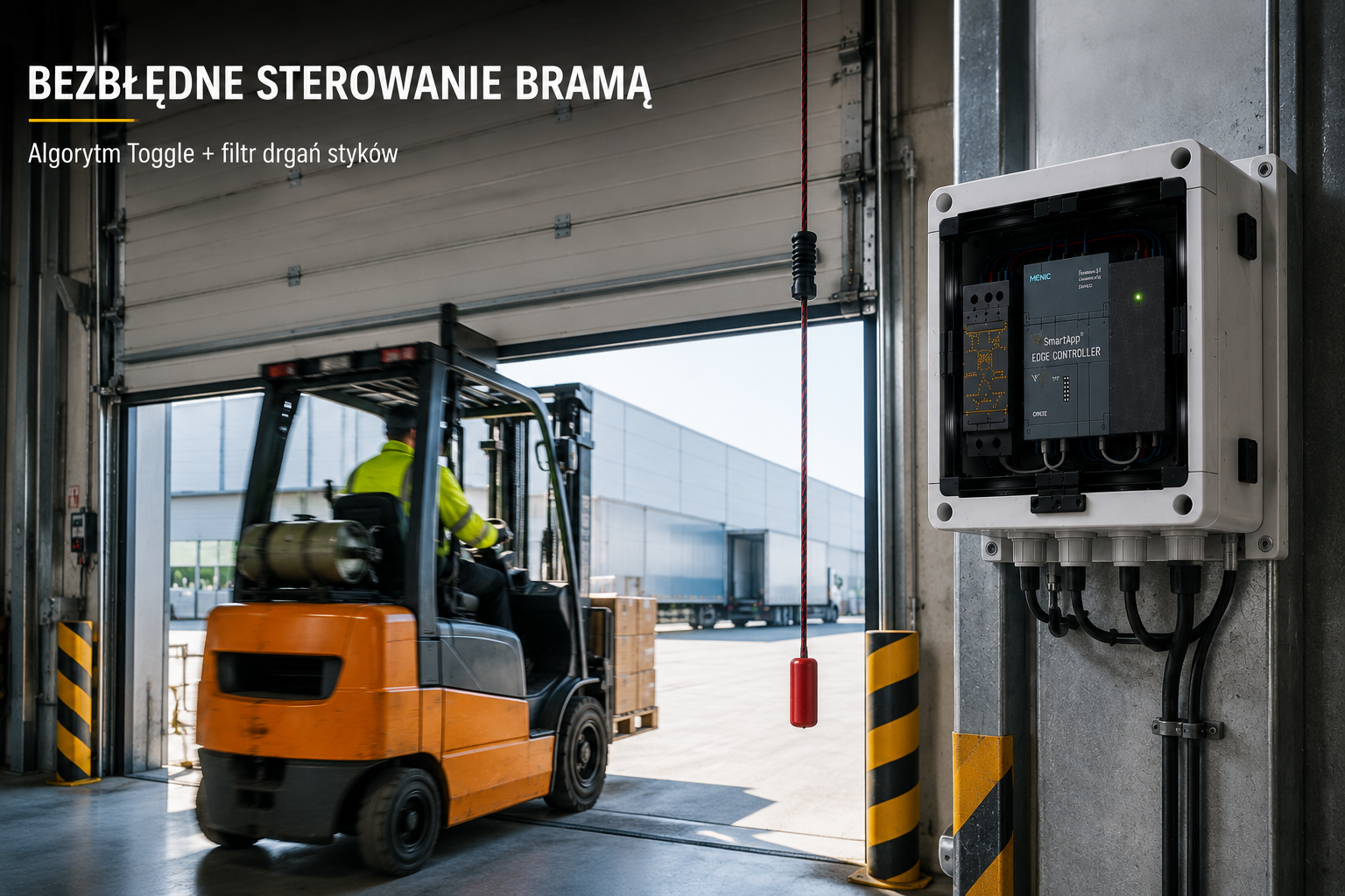 Szybkie otwieranie bram rolowanych z wózka widłowego bez wysiadania (Toggle)